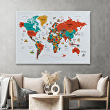 Harita Sepeti Dünya Haritası Dekoratif Kanvas Tablo Ülke ve Başkentli Öğretici ve Sembollü 2291