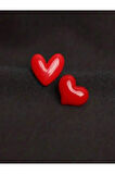 Kırmızı Kalp Desenli 2'li Broş