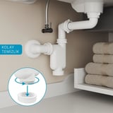 Comfort Yer Kazandıran Lavabo Sifonu ve Süzgeç - 2 Parça, Kolay Temizlenir, Ayarlanabilir Koku Önleyici Gider Borulu - 32 mm-Süzgeç Dahil