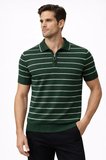 Erkek Triko Polo Yaka Fermuarlı Çizgili Tişört T-Shirt Yazlık Şık - Yeşil