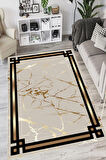 Gold Pvc Deri Kaymaz Taban Çerçeve Salon Saçaksız Halı B1212