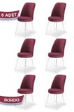 Dexa Serisi, Üst Kalite Mutfak Sandalyesi, 6 Adet Bordo Sandalye, Metal Beyaz Iskeletli
