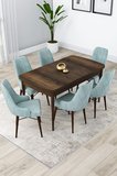 Kar Serisi, 80x132 Açılabilir,mdf Mutfak Masa Takımı, Barok Ahşap Desen Masa ,6 Su Yeşili Sandalye