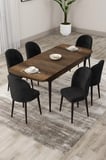 Roe Serisi Açılabilir 80x132 Barok Ahşap Desen Mutfak Masası Takımı Ve 6 Siyah Sandalye