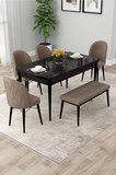Rut Serisi Açılabilir 80x132 Siyah Mermer Desen Yemek Odası Takımı 4 Cappucino Sandalye 1 Bench