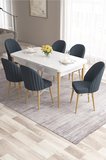 Ves Serisi 80x132 Açılabilir Mdf Mutfak Masası Takımı Beyaz Ahşap Ayak Masa 6 Antrasit Sandalye