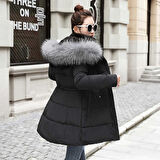 Kışlık Kürk Yaka Kadın Şişme Mont