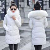 Barbora Günlük Kışlık Kapüşonu Kürklü Kadın Şişme Mont bt331beyaz6