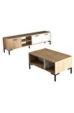 Mezza Set 1594-2084 Aurora 180 Cm Metal Ayaklı Tv Ünitesi + Aurora Orta Sehpa - Sepet-beyaz