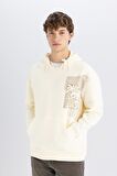 DeFacto Boxy Fit Kapüşonlu Baskılı Kanguru Cepli Sweatshirt C7050AX24AUER91
