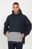 Erkek Indigo Melanj Oversize Bol Kesim Içi Polarlı 3 Iplik Kapüşonlu Sweatshirt