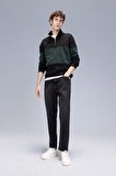 DeFacto Comfort Regular Fit Rahat Kalıp Dik Yaka Fermuarlı Çizgili Kalın Sweatshirt D2401AX24AUBK34