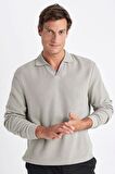 DeFacto Açık Haki Regular Fit Polo Yaka Jakarlı Triko Sweatshirt A9785AX24AUKH488