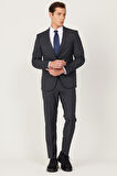 Ekstra Slim Fit Dar Kesim Mono Yaka Desenli Takım Elbise