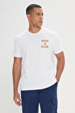 Comfort Fit Rahat Kesim %100 Pamuk Baskılı Bisiklet Yaka Tişört