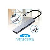 Daytona CF08 Macbook Uyumlu Type-C To 4K 1080P Ultra Hd HDMI Type-C Pd Şarj 2* USB 3.0 Sd Tf Kart Okuyucu Kablolu 7ın1 Çevirici Hub Adaptör