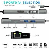 Daytona FC09 Macbook Uyumlu Type-C To 4K 1080P Hd HDMI 1000 Mbps Gigabit Ethernet RJ45 Pd Sd Kart 2* USB 3.0 VGA 8ın1 Çevirici Hub Adaptör