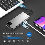 Daytona FC09 Macbook Uyumlu Type-C To 4K 1080P Hd HDMI 1000 Mbps Gigabit Ethernet RJ45 Pd Sd Kart 2* USB 3.0 VGA 8ın1 Çevirici Hub Adaptör