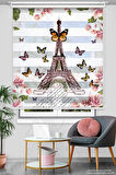 Eiffel Çiçek Baskılı Zebra Perde - Genç Odası Perdesi -  Dijital Baskılı Zebra Stor Perde