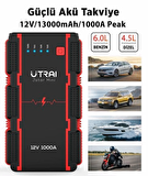 UTRAI Jstar Mini 13000mAh 1000A Jump Starter Taşınabilir Akü Takviye Cihazı ( Powerbank + Led Lamba)