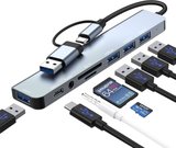 USB C Hub, 8 in1- USB Hub 3.0 çoklu bağlantı noktalı adaptör, USB 3.0 bağlantı noktası, SD/TF kart okuyucu, USB-C ve 3 x USB 2.0 veri bağlantısı, 3,5 mm kulaklık bağlantısı, MacBook Uyumlu