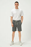 Erkek Regular Fit 3 İplik Kumaş Şort Antrasit Melanj