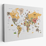 Harita Sepeti Dünya Haritası Dekoratif Kanvas Tablo Ülke ve Başkentli Öğretici ve Sembollü 2303