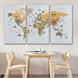 Harita Sepeti Dünya Haritası Dekoratif Kanvas Tablo Ülke ve Başkentli Öğretici ve Sembollü 2303