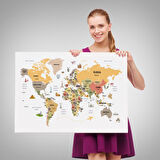 Harita Sepeti Dünya Haritası Dekoratif Kanvas Tablo Ülke ve Başkentli Öğretici ve Sembollü 2303