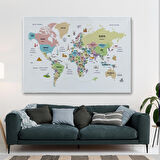 Harita Sepeti Türkçe Dünya Haritası Kanvas Tablo Ülke-Başkentli Öğretici ve Sembollü 2306