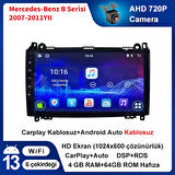 Mercedes-Benz B Serisi (B200) 2007-2011Yıl 4GB Ram 64GB Hafıza 9 İnç Android 14 Cihaz Kablosuz Carplay Kablosuz Android Auto Multimedya Navigasyon Double Teyp Araç Monitor Ekran