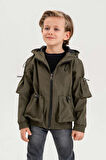 Çift Cepli Kapüşonlu Astarlı Su Geçirmez Erkek Çocuk Ceket