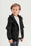 Çift Cepli Kapüşonlu Astarlı Su Geçirmez Erkek Çocuk Ceket