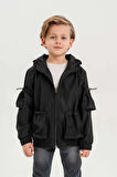 Çift Cepli Kapüşonlu Astarlı Su Geçirmez Erkek Çocuk Ceket
