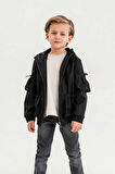 Çift Cepli Kapüşonlu Astarlı Su Geçirmez Erkek Çocuk Ceket
