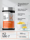 K2 MK-7 100 mcg | +D3 5,000 IU 180 Softgels