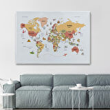 Harita Sepeti Dünya Haritası Dekoratif Kanvas Tablo Ülke ve Başkentli Öğretici ve Sembollü 2309