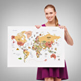 Harita Sepeti Dünya Haritası Dekoratif Kanvas Tablo Ülke ve Başkentli Öğretici ve Sembollü 2309