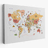 Harita Sepeti Dünya Haritası Dekoratif Kanvas Tablo Ülke ve Başkentli Öğretici ve Sembollü 2309