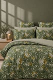 More Home  Çift Kişilik Yorgan Kılıfı + Yastık Kılıfı Floral Yeşil Beyaz 