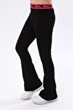 Neslice Kız Çocuk Çelikli İnterlock İspanyol Paça Tayt  SİYAH-9 - 10