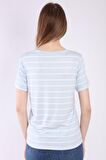 neslice Kadın Basic Yaka Kısa Kol T-shirt L-MAVİ