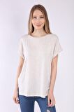 neslice Kadın Oversize Basıc Yaka Kısa Kol T-shirt M-EKRU