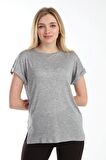 neslice Kadın Oversize Basıc Yaka Kısa Kol T-shirt L-GRİ