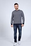 neslice Erkek Lacivert Jakarlı Puantiye Desen Sweatshirt M-LACİVERT