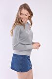 neslice Kadın Reglan Kol Basic Yaka Sweatshirt M-GRİMELANJ