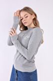 neslice Kadın Reglan Kol Basic Yaka Sweatshirt M-GRİMELANJ