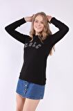 neslice Kadın Reglan Kol Basic Yaka Sweatshirt L-SİYAH