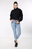 neslice Kadın Balıkçı Yaka Crop Sweat XL-SİYAH