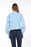 neslice Kadın Crop Havlu Nakışlı Sweat  L-MAVİ